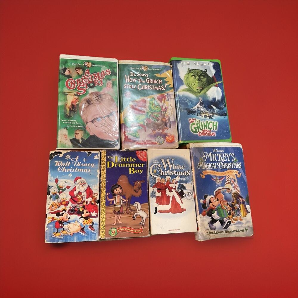 Christmas VHS Lot 7 Movies Disney Grinch A Christmas Story White Christmas
